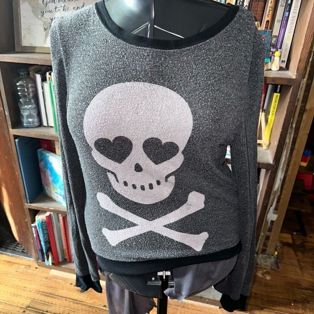 Wildfox skull and crossbones fuzzy XS oversized sweatshirt